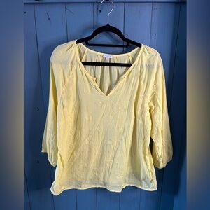 Talbots Light Yellow Women's Blouse - Pineapple Print | Size Large